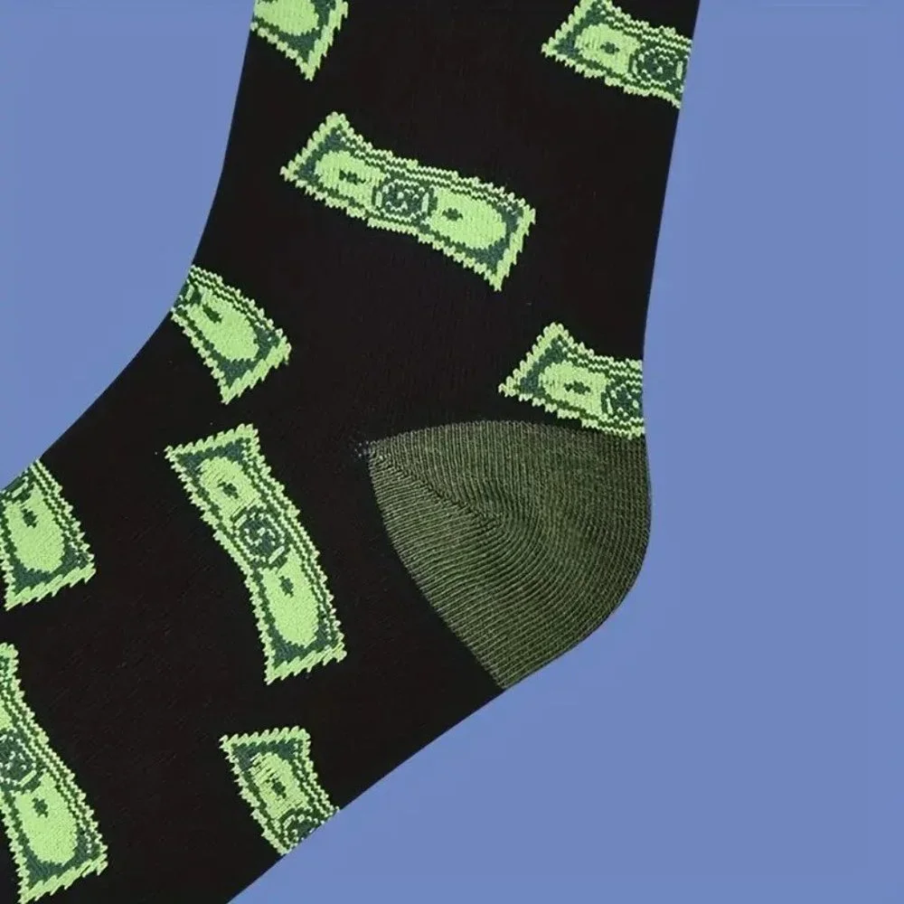 Black & Green Money Socks Crew Length Unisex Dollar Bills